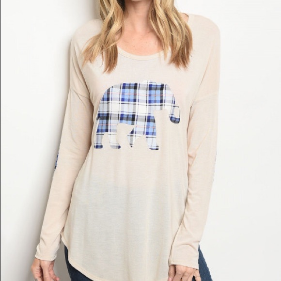 TAUPE ELEPHANT PRINT TOP - Picture 1 of 2